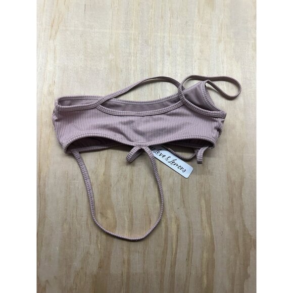 For Love and Lemons Bralette Bra Chloe M Blush Mauve Ribbed NWTs Sports Halter - Picture 2 of 5